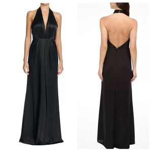 NWT Jill Stuart Halter Deep Vee Low Back Charmeuse Evening Gown SZ 6 Black